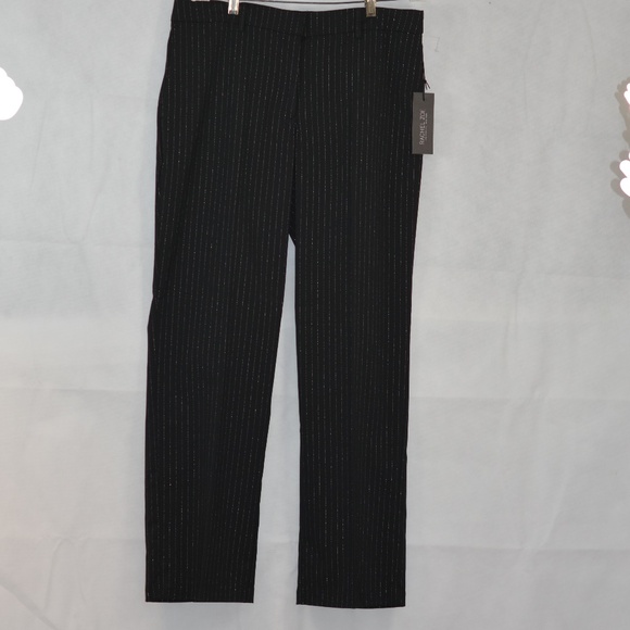 Silver Foil Pinstripe Black Pants SZ 12 RACHEL ZOE NWT - Picture 5 of 9